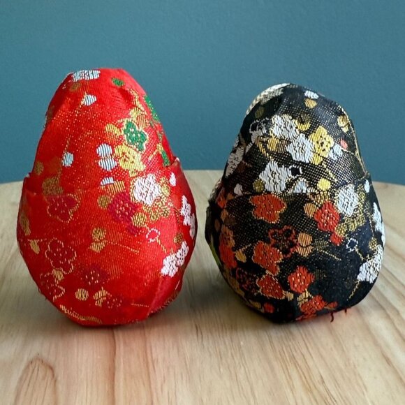 Vintage Japanese Wedding Doll Couple Roly-Poly Hime Daruma Gofun Face 4.5" Tall - Picture 5 of 10